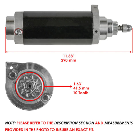 Mercury Outboard Starter Fits 115Hp 140Hp 115Elpt 140Elpt 1980s Marine Engines Easy Install Replacement Part Plug N Play For 1979 1985 Reliable Start For Quick Smooth Starts On The Water, showing top view with measurements.