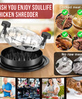 Chicken Shredder Tool 8 Inch With Clear Lid And Ergonomic Handle for Pulled Pork Beef And Chicken Shreds BPA Free On Display
