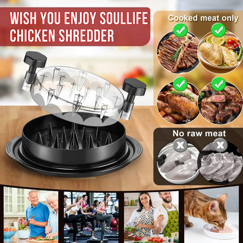 Chicken Shredder Tool 8 Inch With Clear Lid And Ergonomic Handle for Pulled Pork Beef And Chicken Shreds BPA Free On Display