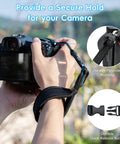 Person using Quick Release Soft Neoprene Camera Hand Wrist Grip Strap For Lightweight DSLRs And Mirrorless Cameras