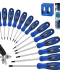 Magnetic Torx Screwdriver Set 14 Pieces In CR V Steel T4 To T40 with blue ergonomic handles and chrome finish