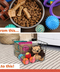 Industrial Gray Utility Basket With Easy Grip Handles For Kitchen Pantry Organization And Closet Shelf Bins with pet supplies and toys.