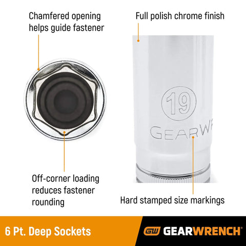 Image showing Three Eighths Inch Drive Six Point Deep Socket Ten Millimeter with chrome finish and chamfered opening.