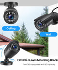 Flexible 3-Axis Mounting Bracket for Four Pack 1080P HD TVI Wired Security Cameras for versatile indoor and outdoor placement.