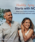 At Home Nitric Oxide Test Strips Kit For Quick Non Invasive Saliva Check Of NO Levels For Men And Women, 50 Individually Sealed Indicator Strips For Daily Health Tracking And Easy NO Insight. Healthy aging NO wellness ad with smiling man and woman outdoors.