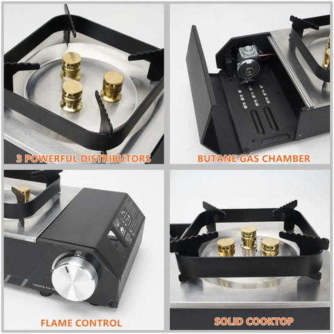 Portable Butane Gas Stove With Carrying Case For Outdoor Cooking Electric Ignition Precise Heat Control showing components