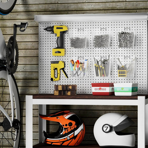 Clear Pegboard Cup Set 6 Pack With Hooks For Garage Workshop Craft Room Office And Home Organization Square Cup Holders That Fit One Eighth Inch Pegboard Super Handy Easy To See Contents