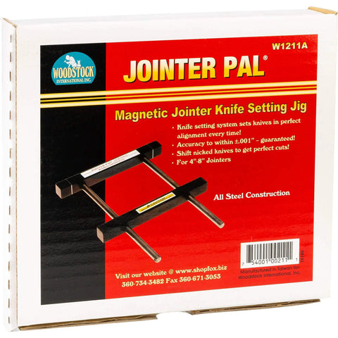 Box of Jointer Pal Jig Standard Knife Setting System For 4 To 8 Inch Jointer With HSS Knives, showing magnetic setting jig.