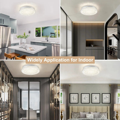 Crystal Ceiling Light Fixture LED Round Flush Mount Chandelier Dimmable 24W 2640LM 4000K Neutral White in various rooms