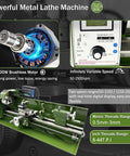 Shop Grade Benchtop Metal Lathe With Dual Chucks For Long Shafts Tubes 1100W Brushless Motor variable speed digital display.