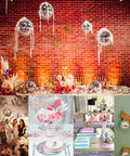 11 Piece Disco Ball Cake Decorations Set with Mirror Ball Toppers for cakes and party tables in various festive settings.