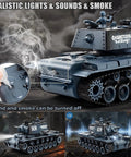 1 18 Scale KV1 RC Tank With Smoke Lights And Sound 2.4GHz Remote Battle Ready Army Toy showcasing smoke and sound features.