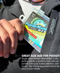 Person placing Panfish Magnet Kit With Longer Shad Dart Hook, 82 Piece Lure Set in pocket, showing compact size.