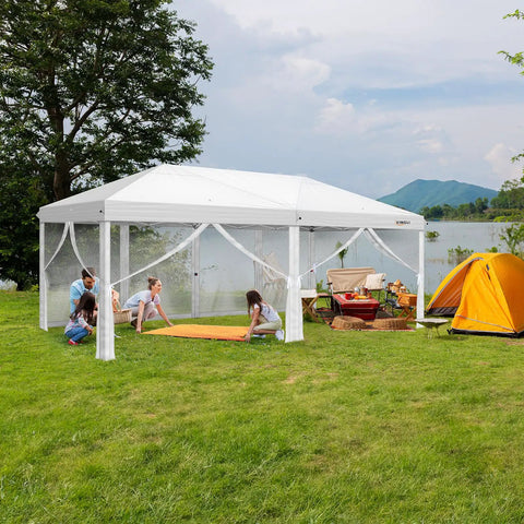 10x20 Pop Up Canopy With Sidewalls And Carry Bag Easy Up Screened Gazebo for camping backyard parties BBQs picnics bug free netting