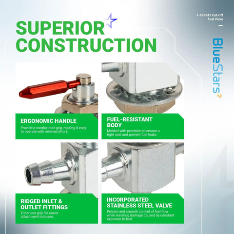 Image showing 1-633347 Cut Off Fuel Valve With In Line Filter Kit Two Way One Quarter Inch Barbs Heavy Duty Steel Petcock details