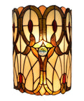 Two Light Tiffany Style Wall Lamp With Stained Glass In Brown Yellow Red Dope Vintage Vibe For Bedroom Or Living Room Ten Inch Wide And Thirteen Point Five Inch Tall Up And Down Lighting Gift Idea featuring multicolor glass pattern