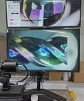 Microscope showing Pro Grade Carbide End Mills Set With DLC Coating For Aluminum And Composite Materials, magnified on screen