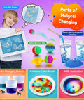 Child displaying 111 Experiments Science Kit For Kids With Chemistry Set STEM Toys including color-changing and bouncy ball experiments.
