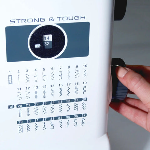 No Sweat Dead Simple Sewing Machine With 37 Built In Stitches And Automatic Needle Threader showing stitch selector panel.