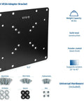 Built Tough VESA Adapter Bracket For TVs And Monitors Max 42 Inches, steel plate supports 23 to 42 inch screens, includes hardware pack.