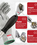 Professional Oyster Shucking Kit With 3.5 Inch Heavy Duty Stainless Steel Shucking Knife And Level 5 Cut Resistant Gloves Clam Opener Shucker Set For Seafood Lovers And Gift, showing knife and gloves with oyster shucking steps
