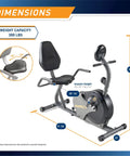 Recumbent Indoor Bike With Magnetic Resistance And Transport Wheels NS 716R Dope Home Gym Cardio Machine with dimensions shown