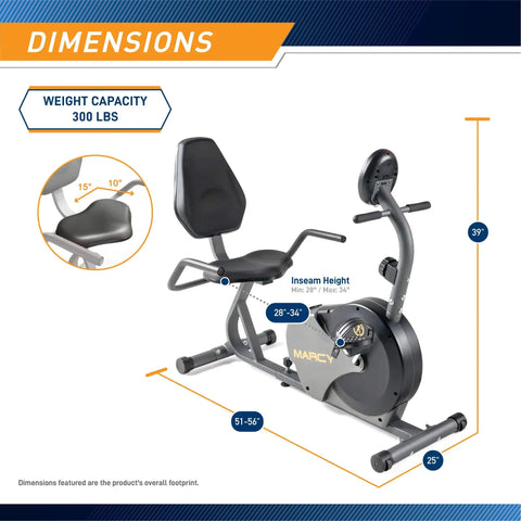 Recumbent Indoor Bike With Magnetic Resistance And Transport Wheels NS 716R Dope Home Gym Cardio Machine with dimensions shown