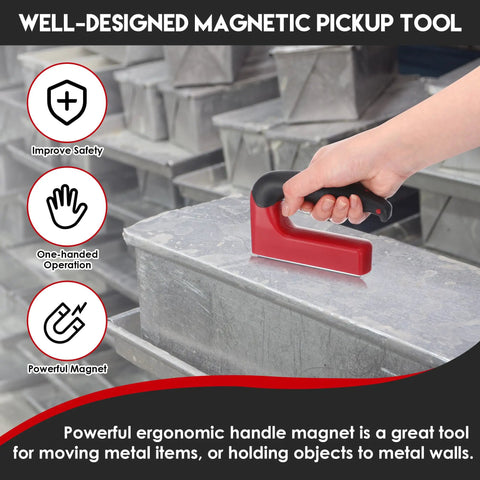 Two Pack 100 Lb Magnetic Grabber Pickup Tool With Ergonomic Rubber Handle Heavy Duty Magnet For Lifting Metal Objects Like Iron Plates And Doors Red With Dual Shield Ideal For Quick Salvage And Workshop Use