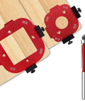 Professional Grade Aluminum Router Templates And Jigs For Woodworking with multiple corner radius guides on wooden background.