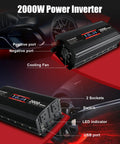 No Sweat Setup Heavy Duty Road Warrior 2000 Watt 12V DC To 110V AC Inverter With Smart LCD Screen dual AC outlets and USB port.