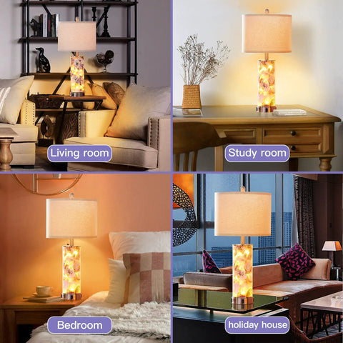 27.5 Inch Coastal Glass Table Lamps Set Of 2 With Seashells And Fairy Lights, 3 Way Dimmable Touch Lamps With USB Ports in different rooms.