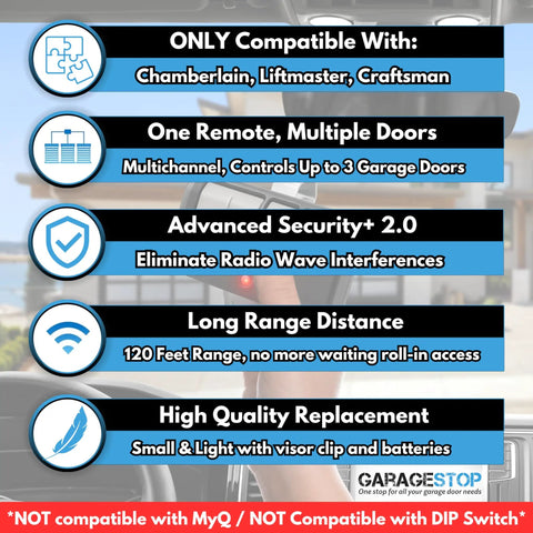 Universal 3 Button Garage Door Opener Remote With Extra Long Range For Chamberlain LiftMaster And Craftsman Fits 1993 To Present Models Supports All Learn Button Colors Easy Plug And Play Replacement