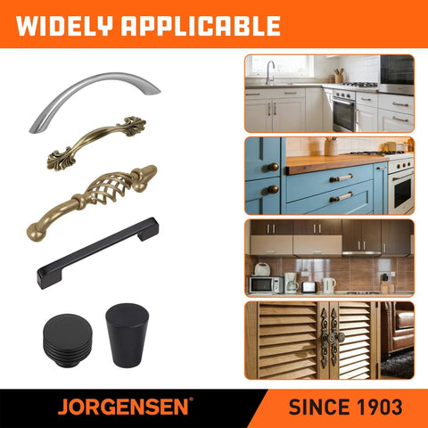 Variety of cabinet handles and knobs, showcasing different styles and applications in kitchen and living spaces.