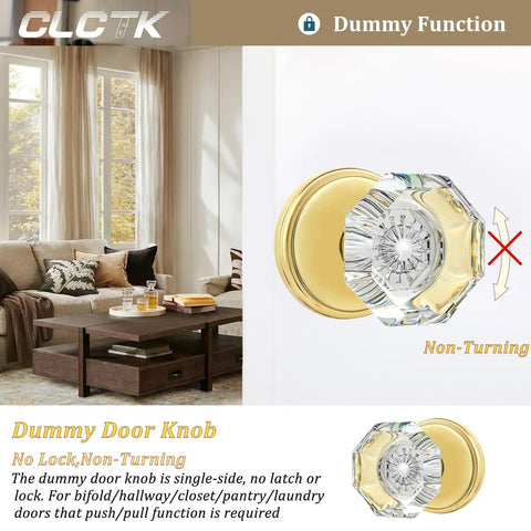4 Pack Glass Dummy Door Knobs For Single Side Use, Non Turning Pull Only Door Knob Set In Polished Brass Gold