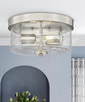 Dope Matte Black Two Light Flush Mount Ceiling Light Fixture With Seeded Glass Shades Close To Ceiling 11 Inch Design Modern Farmhouse Style