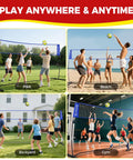 Portable 12Ft Volleyball Net Set For Backyard Bash with Adjustable Height, Freestanding Frame, Blue Net in Various Locations