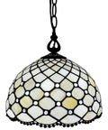 Tiffany Style Hanging Pendant Lamp 12 Inch Stained Glass With White Jeweled Inset Antique Vintage Decor For Living Room Game Room
