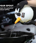 Grip Tight 6 Liter Manual Oil Extractor Pump For Swift Engine Oil Changes Via Dipstick Tube pouring oil into a container.
