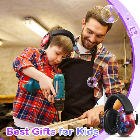 Father and child using power drill wearing Kids And Adults Noise Reduction Ear Muffs 27dB Noise Cancelling Hearing Protection Headphones