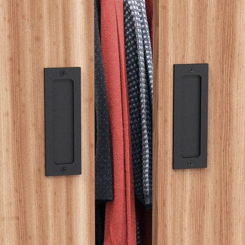6 Inch Finger Flush Pulls For Closet Pocket Doors And Sliding Barn Doors Set In Matte Black Recessed Rectangle Plates