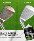 Golf Club Polish And Cleaner Kit Three In One Rust Scuff And Stain Remover For Aluminum Metal Zinc And Steel Restores Shine And Smooth Feel To Your Clubs For A Deep Clean That Brings Back Factory Gloss And Gives Your Clubs A Serious Shine On The Range Or. 10oz bottle, before and after golf club face
