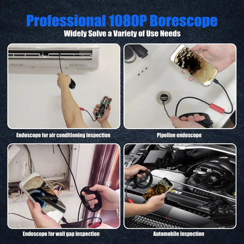 HD Endoscope Camera With Light For Android And iOS, 1920P Borescope With 8 Adjustable LEDs, Semi Rigid Inspection Scope, IP68 Waterproof Drain Camera, 16.4Ft Cable, Ideal For Pipes, Engines, And Tight Spaces. used for AC, pipe, wall gap, and car inspections
