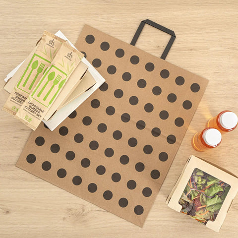 Polka Dot Kraft Paper Shopping Bags With Handles Large 15.9 By 9.8 By 17.3 Inch 100 Sustainable Takeout Bags For Weddings And Parties