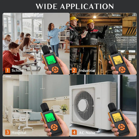Your Go To Portable Sound Level Meter With A Weighted Measurement And Fast And Slow Response For 30 To 130 Decibels, Backlit LCD, Real Time Readout, High Accuracy, Ideal For Home Office School And Factory, used in school and industrial settings
