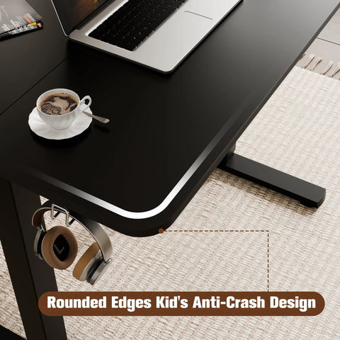 Close-up of Ergo Small Standing Desk 35X24 Height Adjustable Sit Stand Home Office With Memory Buttons Spacious Black Work Surface
