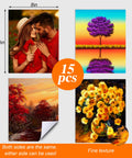 8x10 Sublimation Blanks Set, 15 Double Sided Canvas Pads For DIY Photo Projects, showing four colorful printed designs.