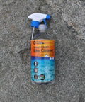 Green Clean Bike Cleaner spray bottle on stone background, part of Trail Ready Eco Friendly Bike Care Bundle With Wet Bike Chain Lube 100 ml, Degreaser Jelly 100 ml, Green Clean 300 ml, Biodegradable And Natural Formula, Palm Oil Free And Petroleum Free, Made In UK.