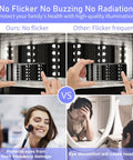 Comparison of flicker and no flicker in vanity lighting, demonstrating eye protection benefits of LED bulbs for health and comfort.