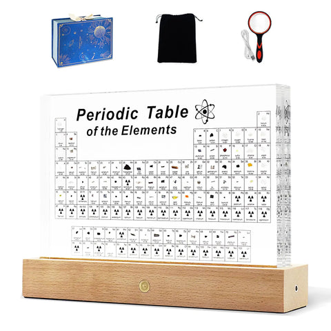 83 Real Elements Inside Periodic Table Poster With 8.3 Inch Acrylic Lighted Stand 3D Element Shapes Educational Chemistry Decor Gift
