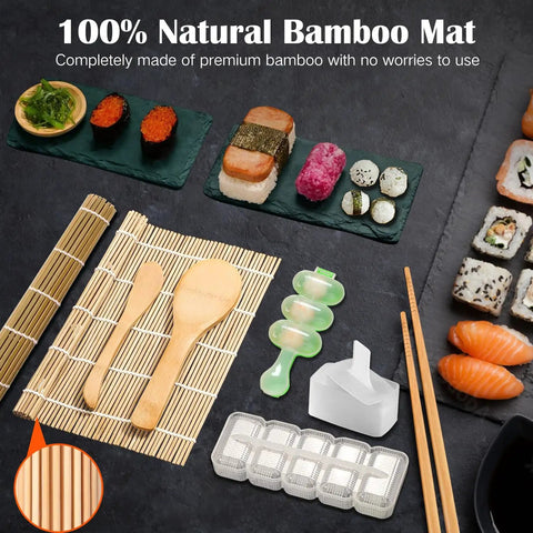 28 In 1 Sushi Making Kit With Roller And Bamboo Mats Bazooka Nigiri Gunkan Molds Musubi Maker Rice Ball Mold on display